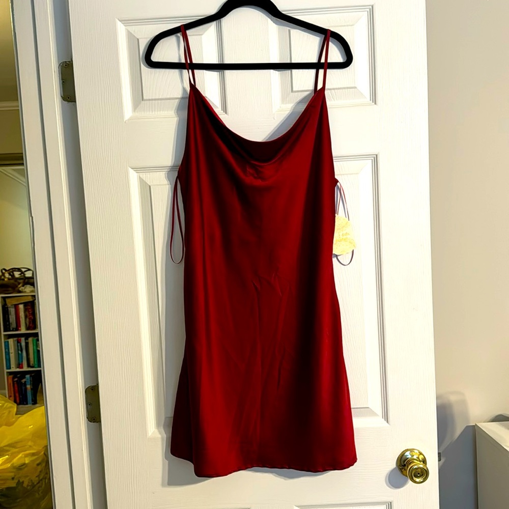 Burgundy Spaghetti Strap Satin Dress